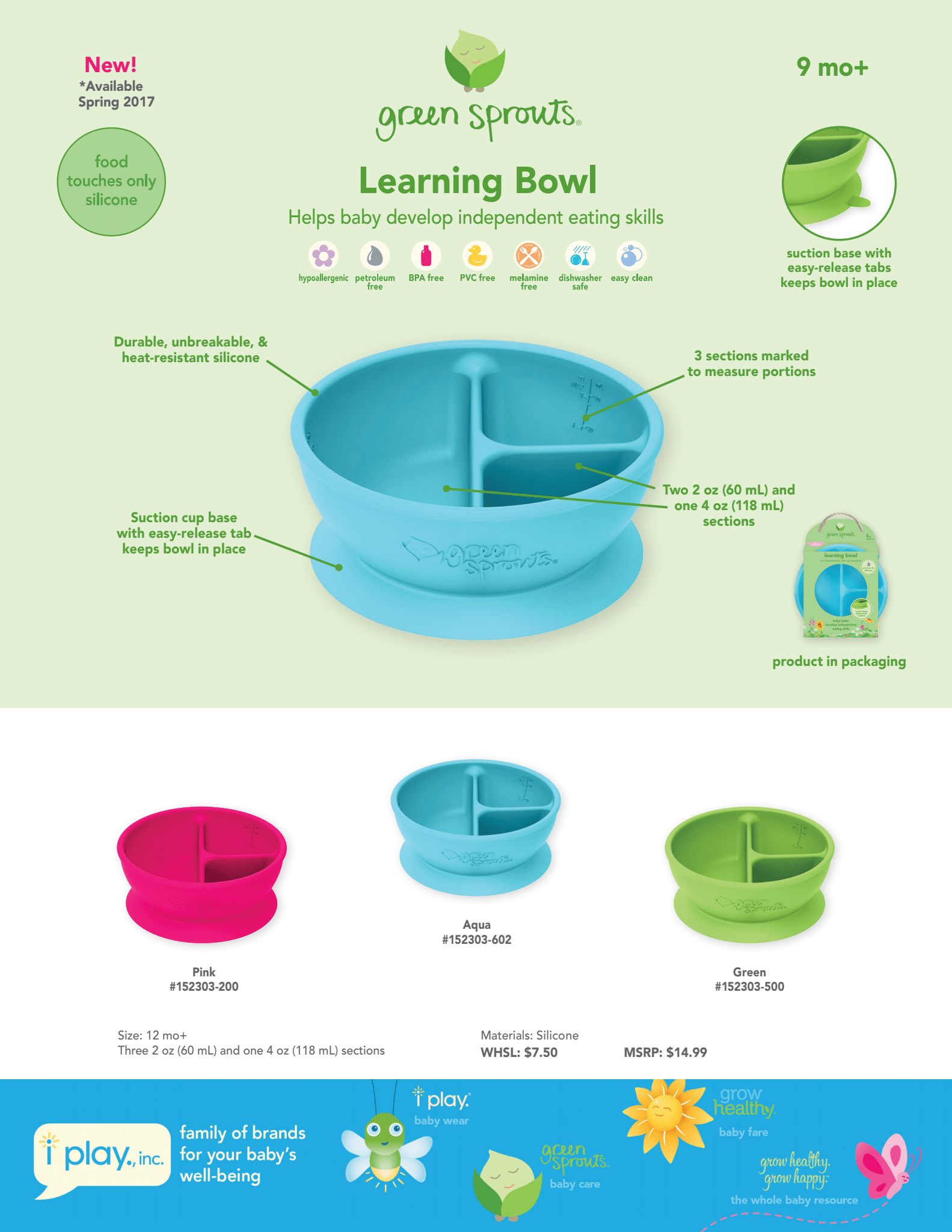 Bowl Aprendizaje c/Divisiones 9m+ Gris Green Sprouts